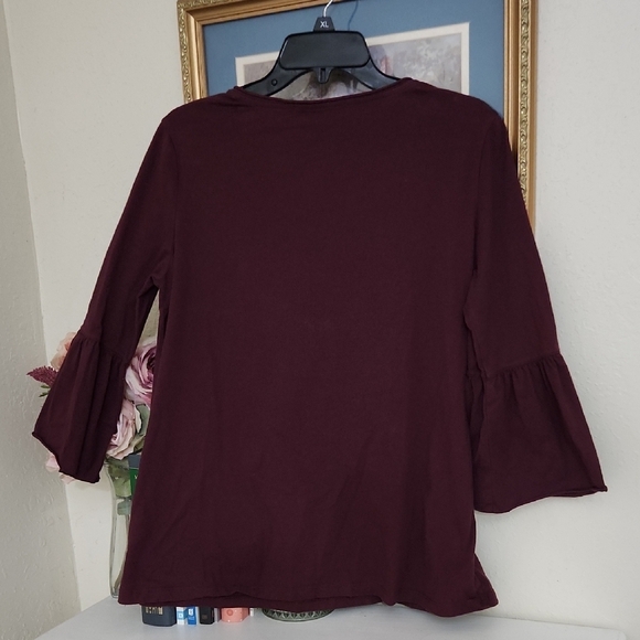 Maroon Fall Floral Embroidered Blouse Peasant Cottagecore M - Picture 10 of 11